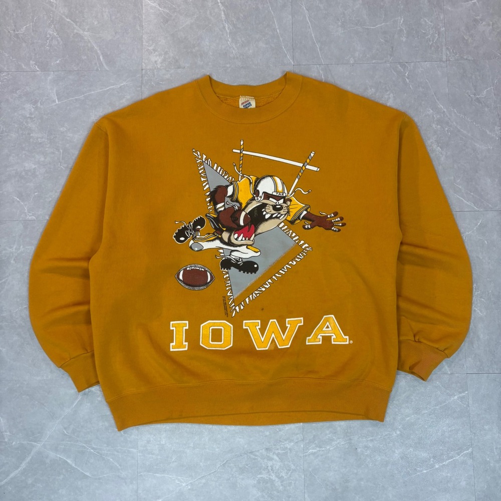 Vintage 90s Jerzees Iowa Hawkeyes Taz Looney Tunes Sweatshirt Mens L Yellow USA